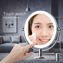 Load image into Gallery viewer, LED Makeup Mirror With Plug 5X Magnifying Folding Wall Illuminated Mirror Double Sided Touch Bright Adjustable Bathroom Mirrors
