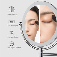 将图片加载到图库查看器，LED Makeup Mirror With Plug 5X Magnifying Folding Wall Illuminated Mirror Double Sided Touch Bright Adjustable Bathroom Mirrors
