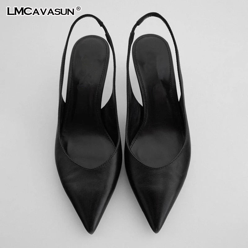 LMCAVASUN Women's Sandals Leather Shoes Spring summer sheepskin high heel women wedges shoes for women