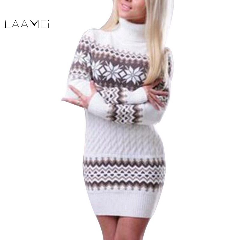 Laamei Women Winter Sweater Dress 2020 Knitted Turtleneck Long Sleeve Slim Loose Dress Sweaters Pullovers Streetwear Dresses