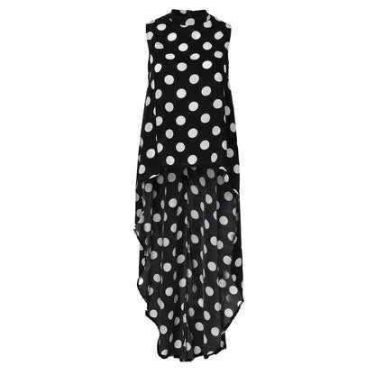 Ladies Harajuku Summer High Low Chiffon Polka Dots Blouse Short Sleeve Shirt Women Blouse Fashion Shirts Woman Tee Tops Casual Female shirt