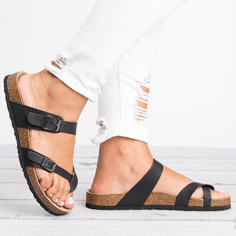 Ladies Platform Shoes 2020 Summer Fashion Rainbow Clip Toe Flip Flops Rome Style Cork Slippers Anti-skid Beach Women Sandals