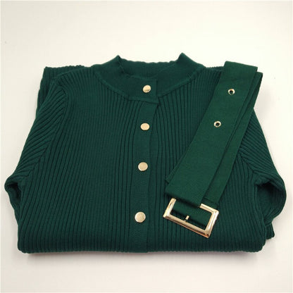 Lakysilk Casual Knitted Sweater Dress For Women Winter Female Long Sleeve Dress With Buttons Sexy Office Lady Maxi Pullovers
