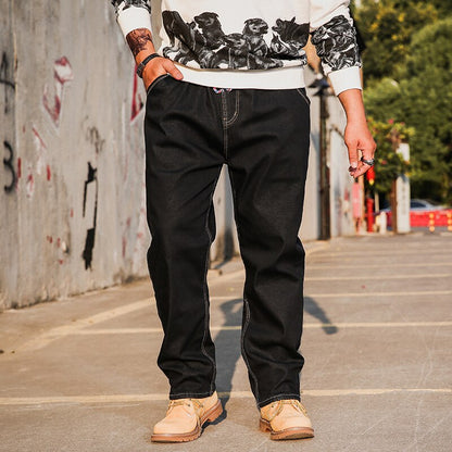 Men's Large Size Jeans 10XL 12XL pants business office pants high waist stretch straight 8XL jeans autumn and winter stretch