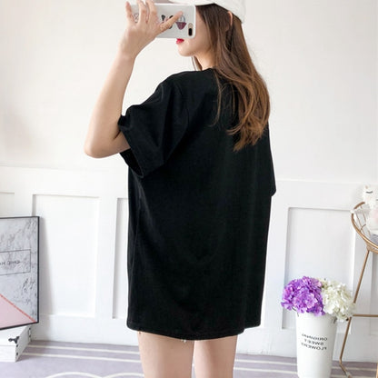 Large size women's T-shirt love printing large size 8XL 9XL 10X 12XL13XL summer V-neck short sleeve loose large size black top
