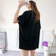 Load image into Gallery viewer, Large size women&#39;s T-shirt love printing large size 8XL 9XL 10X 12XL13XL summer V-neck short sleeve loose large size black top
