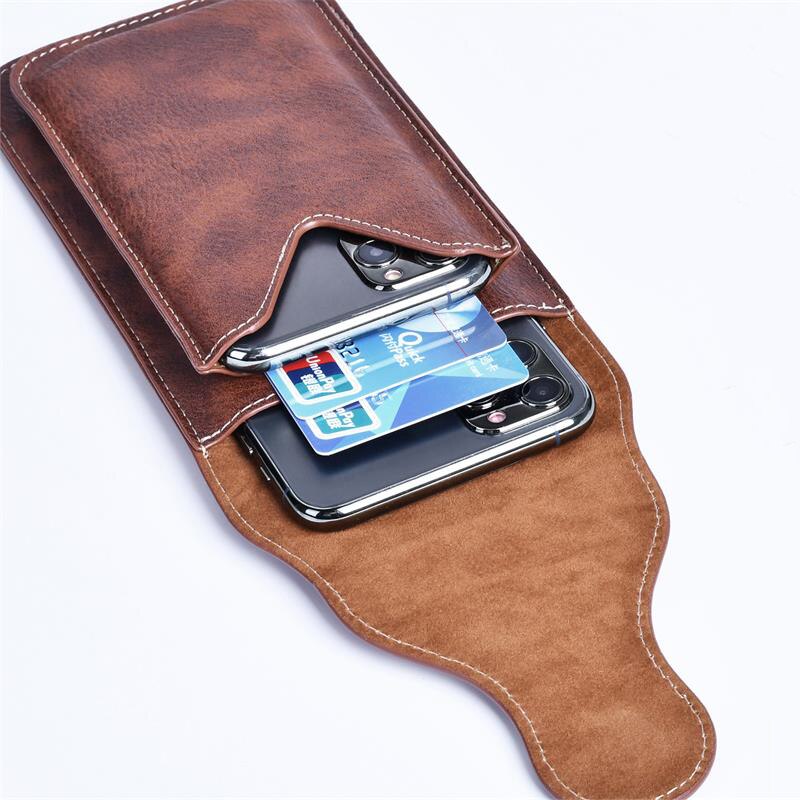 Leather Vintage Double-layer  Mobile Phone Case Cover Pack Men Portable Waist Bag Belt Clip Phone Holster
