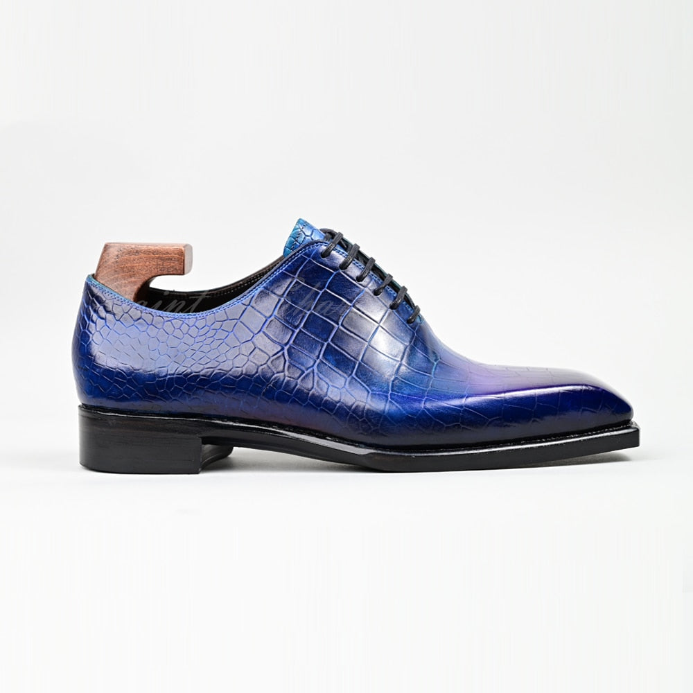Men's Leather Oxford Calfskin Embossed Crocodile Pattern Dress Shoes Goodyear Welted high quality handmade Luxury Shoes