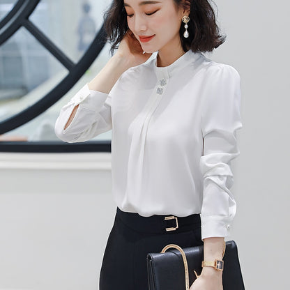 Lenshin Soft and Comfortable Shirt Long Sleeve High-quality Blouse with Diamond Office Lady Loose Style Green Top for Women