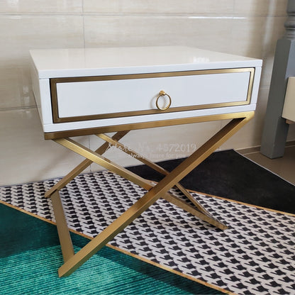 Light Luxury Golden Bedside Cupboard Simple Post-Modern Nightstand Storage Furniture Bedroom BedStand Cabinet White Black