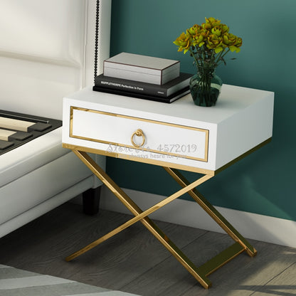 Light Luxury Golden Bedside Cupboard Simple Post-Modern Nightstand Storage Furniture Bedroom BedStand Cabinet White Black