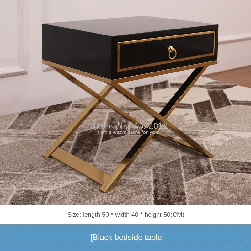 Light Luxury Golden Bedside Cupboard Simple Post-Modern Nightstand Storage Furniture Bedroom BedStand Cabinet White Black