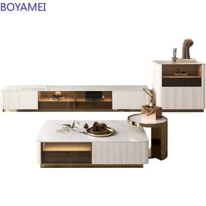 Light luxury bright rock TV cabinet tea table combination Italian minimalist modern simple small family living room high class