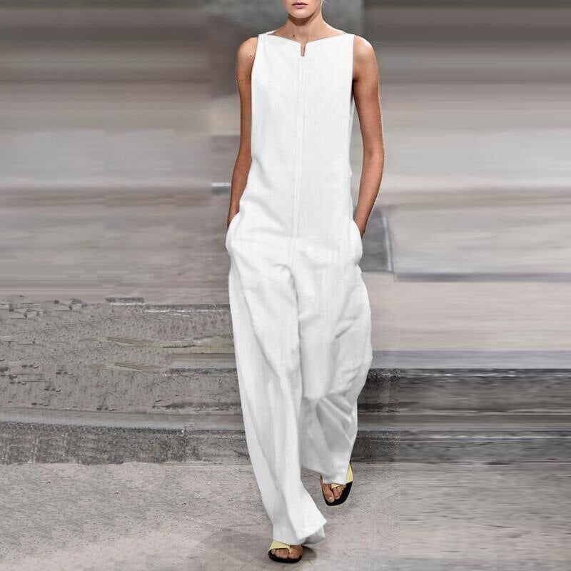 Lipswag Women's Sleeveless Jumpsuits 2019 Summer Solid Color Pocket Loose Rompers Fashion Lady Office Overalls