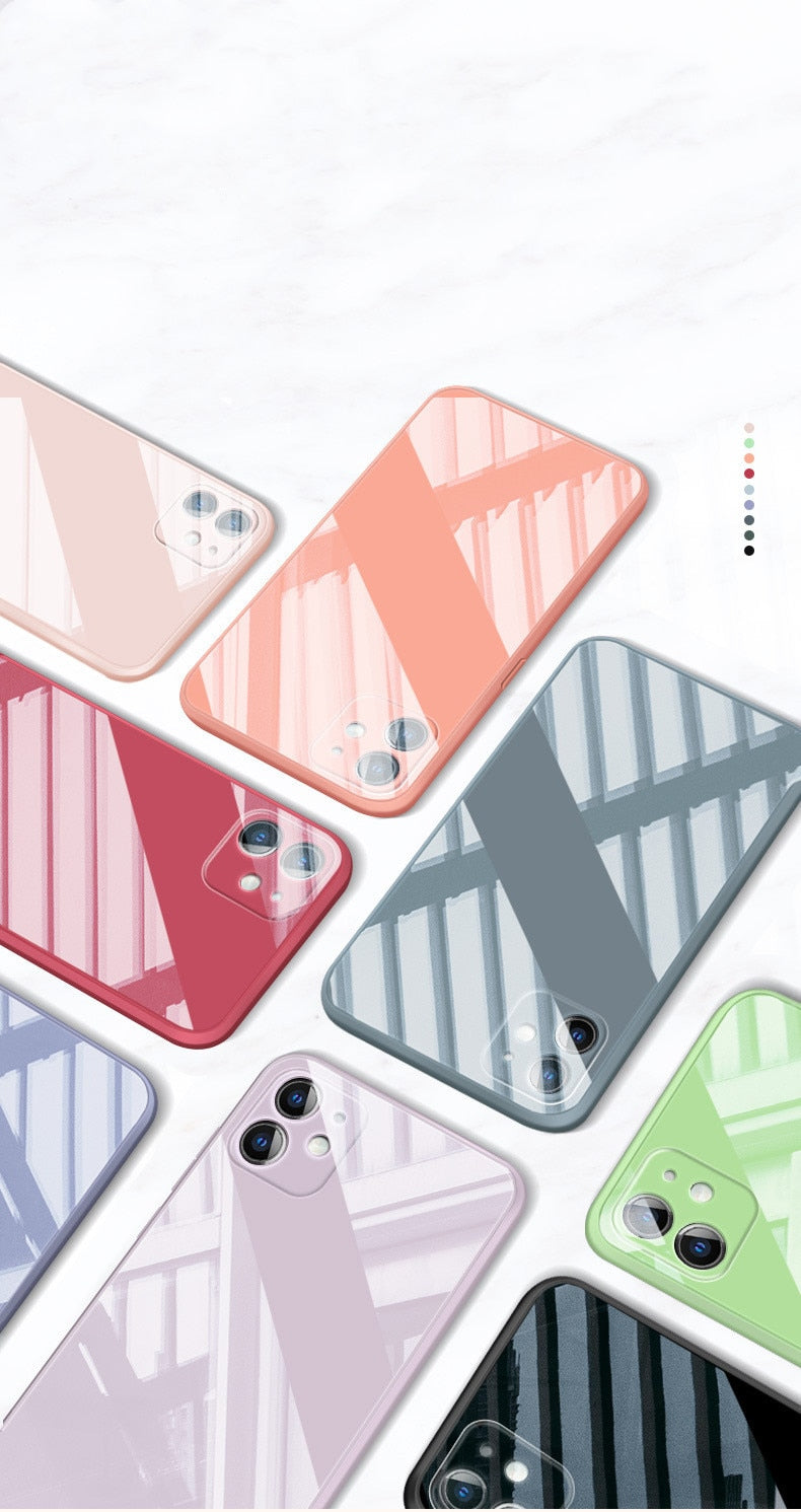 Liquid Glass Case For iPhone 12 11 Pro X XS Max XR SE2 7 8 Plus Scratch-Resistant Anti-Fall Colorful Back Cover Protective Case