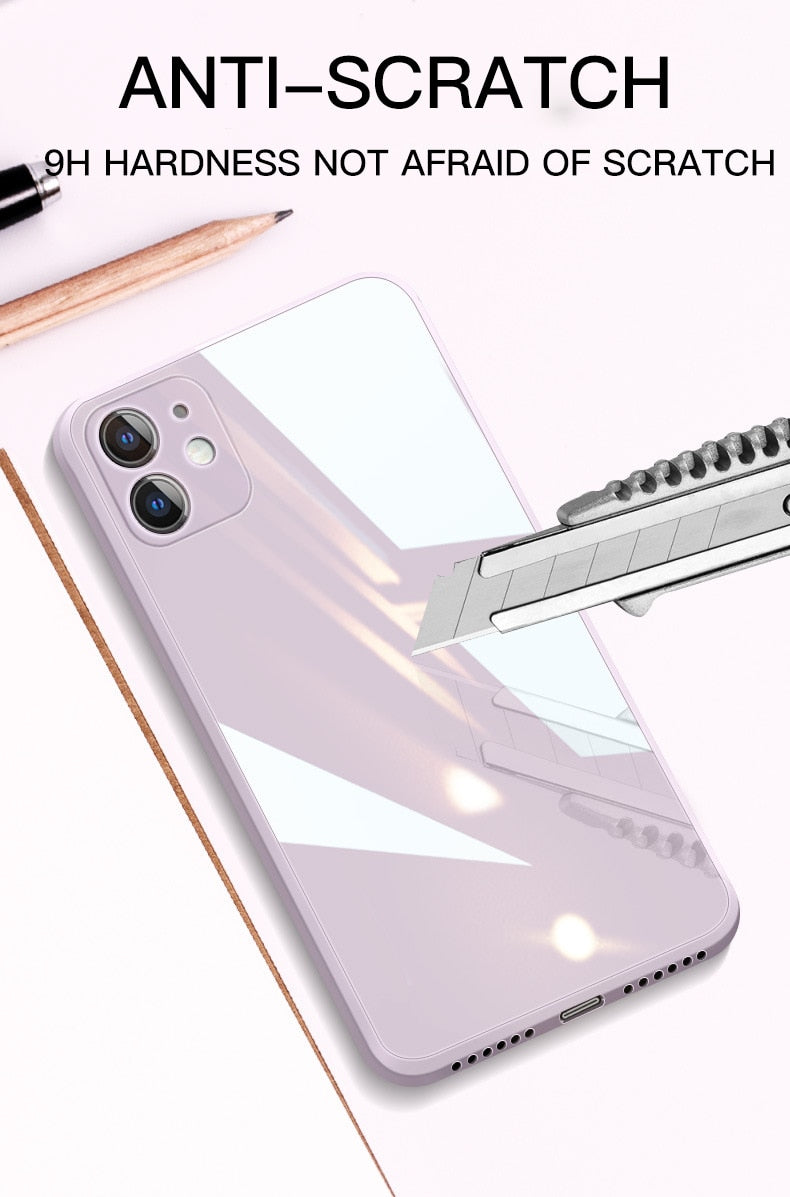 Liquid Glass Case For iPhone 12 11 Pro X XS Max XR SE2 7 8 Plus Scratch-Resistant Anti-Fall Colorful Back Cover Protective Case