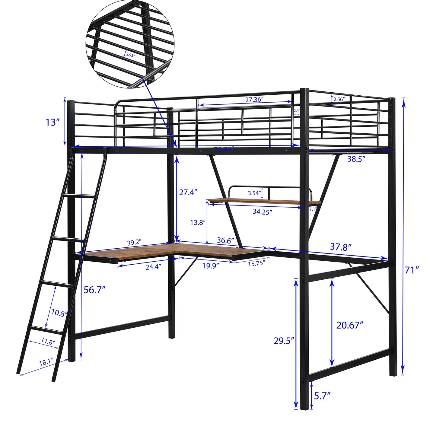 Loft Bed with L-shaped Desk,Shelf,Stairs,Slide.Mental Frame Assembled Twin Size Bed with Storage Space Living Room Furniture