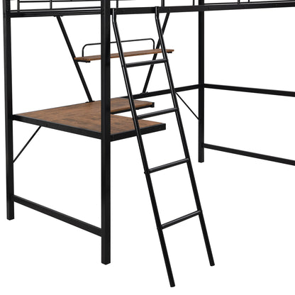 Loft Bed with L-shaped Desk,Shelf,Stairs,Slide.Mental Frame Assembled Twin Size Bed with Storage Space Living Room Furniture