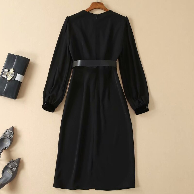Long Dress Designer High Quality Autumn New Women's Fashion Work Party Sexy Sexy Elegant Chic Pencil Black Long Sleeve Dresses