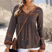 Load image into Gallery viewer, Bohemian Long Sleeve Blouse Women Autumn Winter Bohemian Vintage Print Ladies Daily V Neck Blouses Shirts Women Tops Camisa
