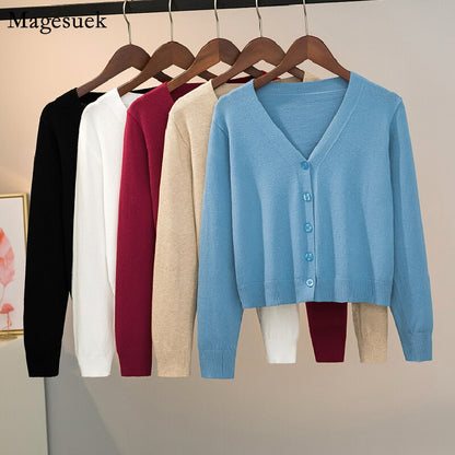 Long Sleeve V-Neck Cardigan Sweater Female Autumn Autumn 2021 New Loose Knitted Sweaters Women Korean Short Cardigans Tops 17039