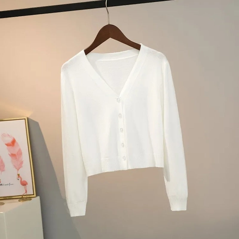 Long Sleeve V-Neck Cardigan Sweater Female Autumn Autumn 2021 New Loose Knitted Sweaters Women Korean Short Cardigans Tops 17039