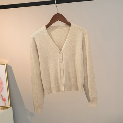 Long Sleeve V-Neck Cardigan Sweater Female Autumn Autumn 2021 New Loose Knitted Sweaters Women Korean Short Cardigans Tops 17039