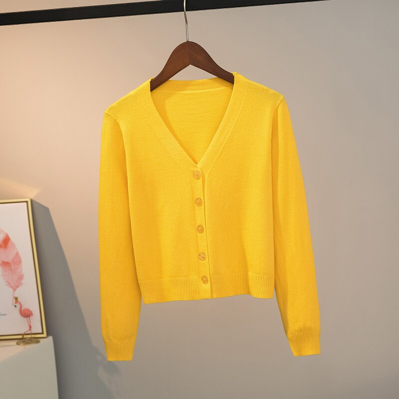 Long Sleeve V-Neck Cardigan Sweater Female Autumn Autumn 2021 New Loose Knitted Sweaters Women Korean Short Cardigans Tops 17039