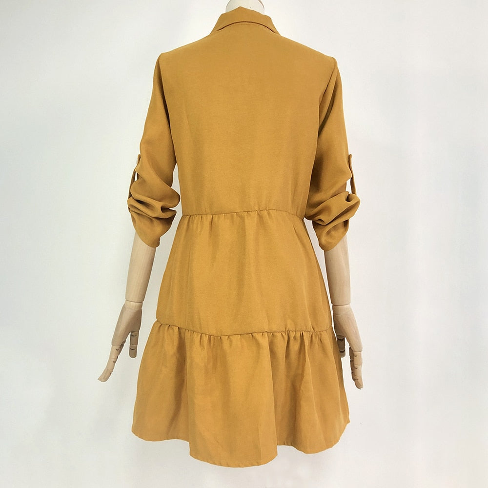 Lossky Shirt Dress Long Sleeve Women Autumn Office Work Dress Chic Button White Black Ladies Slim Midi Dresses 2020 Clothes