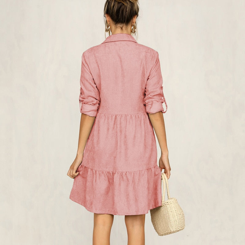 Lossky Shirt Dress Long Sleeve Women Autumn Office Work Dress Chic Button White Black Ladies Slim Midi Dresses 2020 Clothes