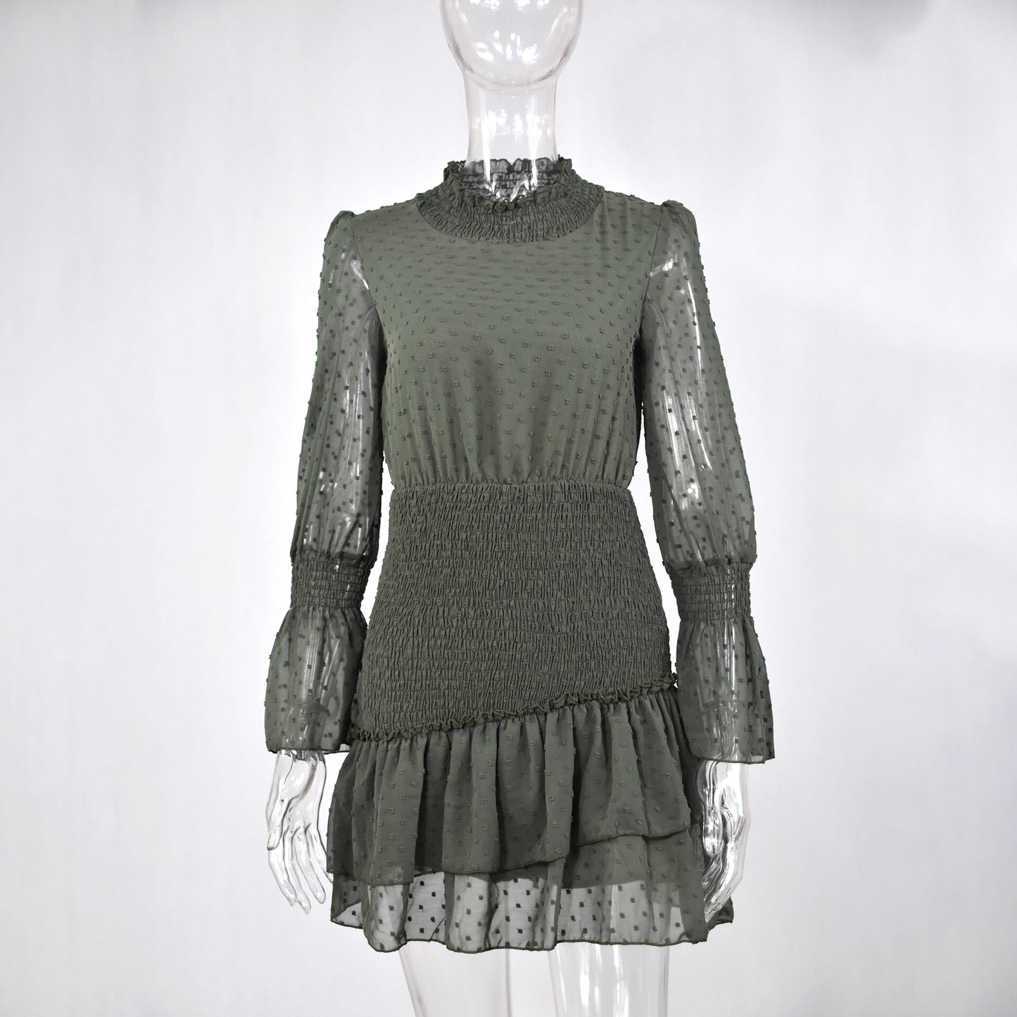 Lossky Women Dress Long Sleeve Sexy See Through Mini Short Dress White Cascading Ruffled Ladies dresses for women 2020 Spring