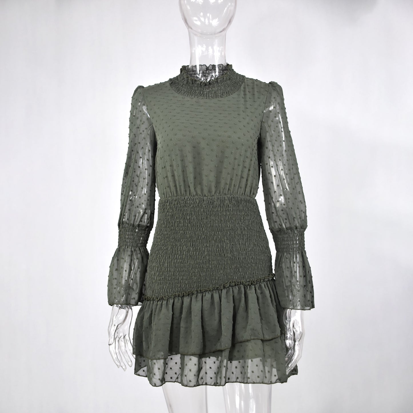 Lossky Women Dress Long Sleeve Sexy See Through Mini Short Dress White Cascading Ruffled Ladies dresses for women 2020 Spring