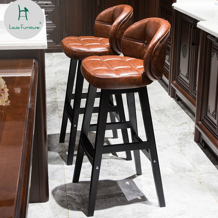 Louis Fashion Bar Chairs Solid Wooden Table Chair High Footstool Modern Simple Stool Bar Chair