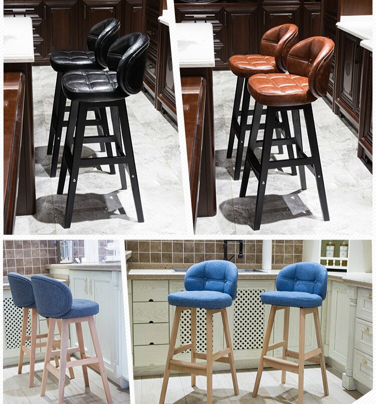 Louis Fashion Bar Chairs Solid Wooden Table Chair High Footstool Modern Simple Stool Bar Chair