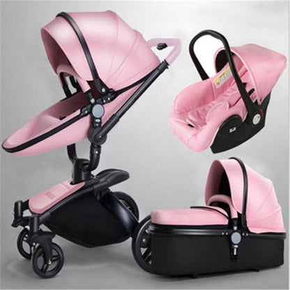 Luxury Baby Stroller 3 in 1 Fashion Eggshell Carriage European Pram Suit for Lying and Seat
