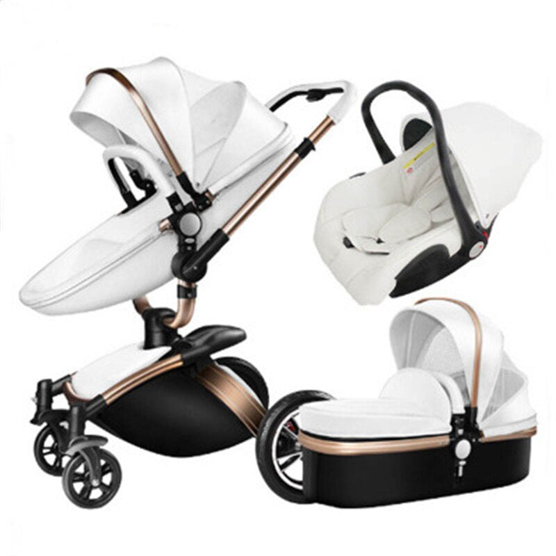 Luxury Baby Stroller 3 in 1 Fashion Eggshell Carriage European Pram Suit for Lying and Seat