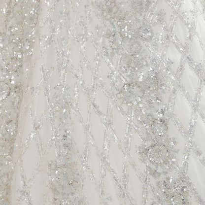 Luxury Sequins Beads Ball Gown Wedding Dress 2021 Romantic Square Neck Tan Sleeve Wedding Bridal Gowns Robe De Mariage
