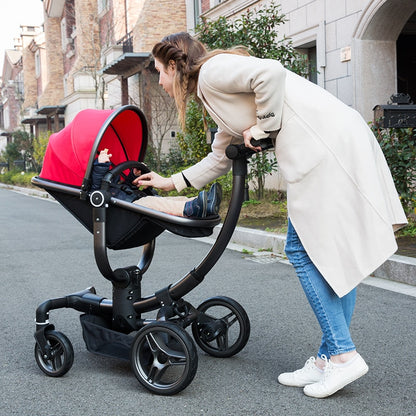Luxury and High Landscape Baby Stroller Can Sit Foldable Pram Two-way Shock Absorbers Baby Carriage with Safety Car Seat