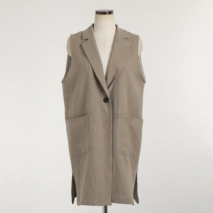 M-2XL Single-breasted Loose Simple Vest Jacket White 2020 Autumn Spring Sleeveless Suit Waistcoat Linen Long Coat Female QEN009