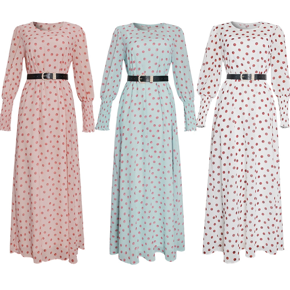MD African Print Polka Dot Maxi Dresses Women Long Sleeve Chiffon Dress Underdress 2 Pieces Set New Muslim Fashion Evening Gowns