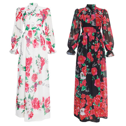 MD Dinner Dresses For Women 2021 New African Spring Summer Elegant Gown Flowers Printed Dashiki Long Dress Ladies Clothing 229#