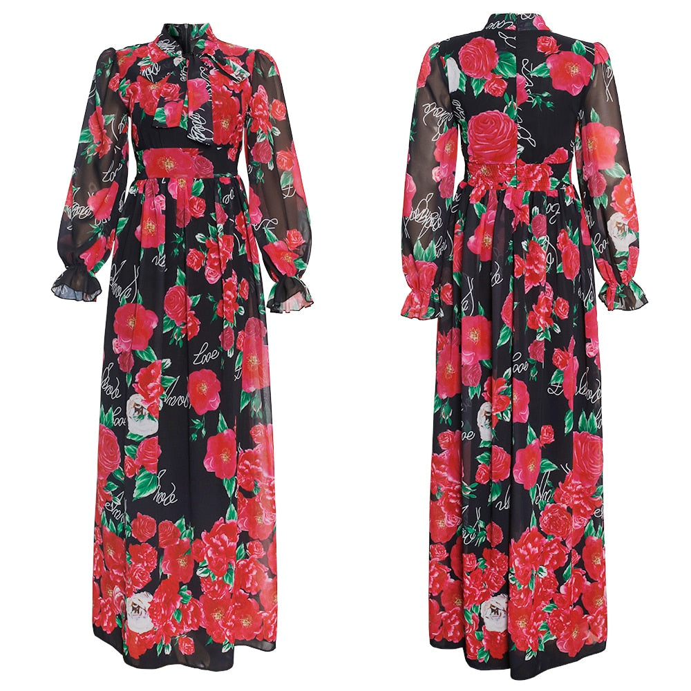 MD Dinner Dresses For Women 2021 New African Spring Summer Elegant Gown Flowers Printed Dashiki Long Dress Ladies Clothing 229#