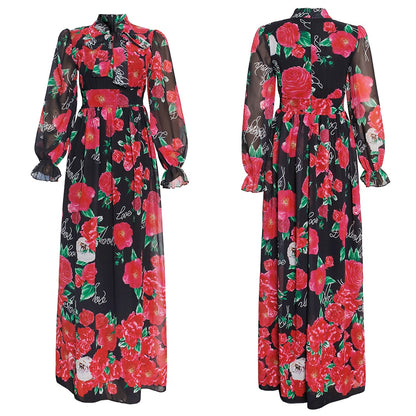 MD Dinner Dresses For Women 2021 New African Spring Summer Elegant Gown Flowers Printed Dashiki Long Dress Ladies Clothing 229#