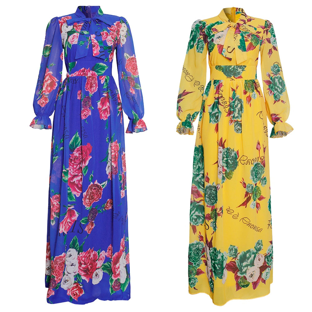 MD Dinner Dresses For Women 2021 New African Spring Summer Elegant Gown Flowers Printed Dashiki Long Dress Ladies Clothing 229#