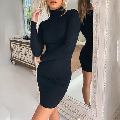 MISSOMO Women's Long Sleeve Sheath Tight Dress Short Mini women Dress Casual Turtleneck