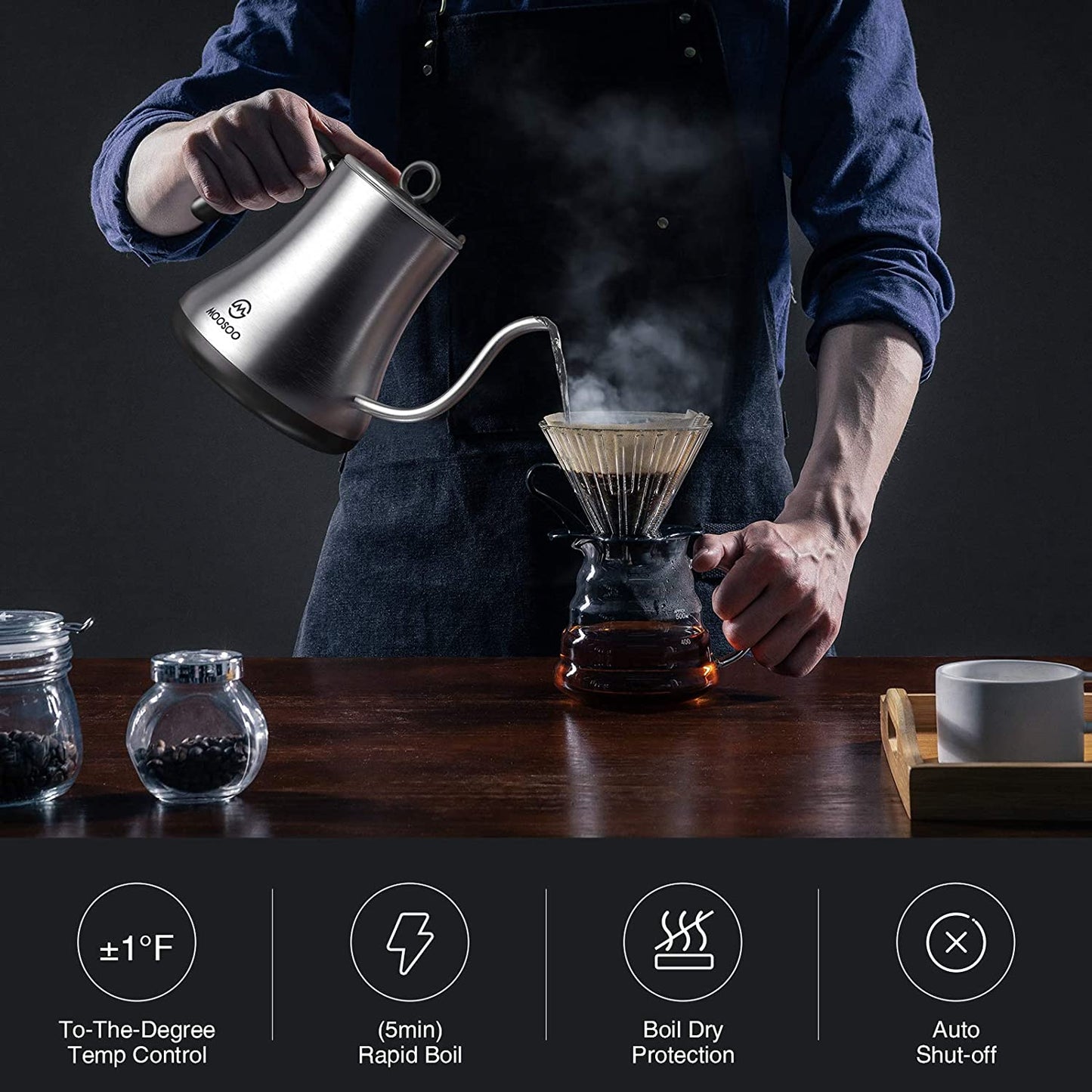MOOSOO 0.8L Electric Gooseneck Kettle Thermo Pot Appliances Kitchen Smart Kettle With Temperature Control Keep-Warm Function
