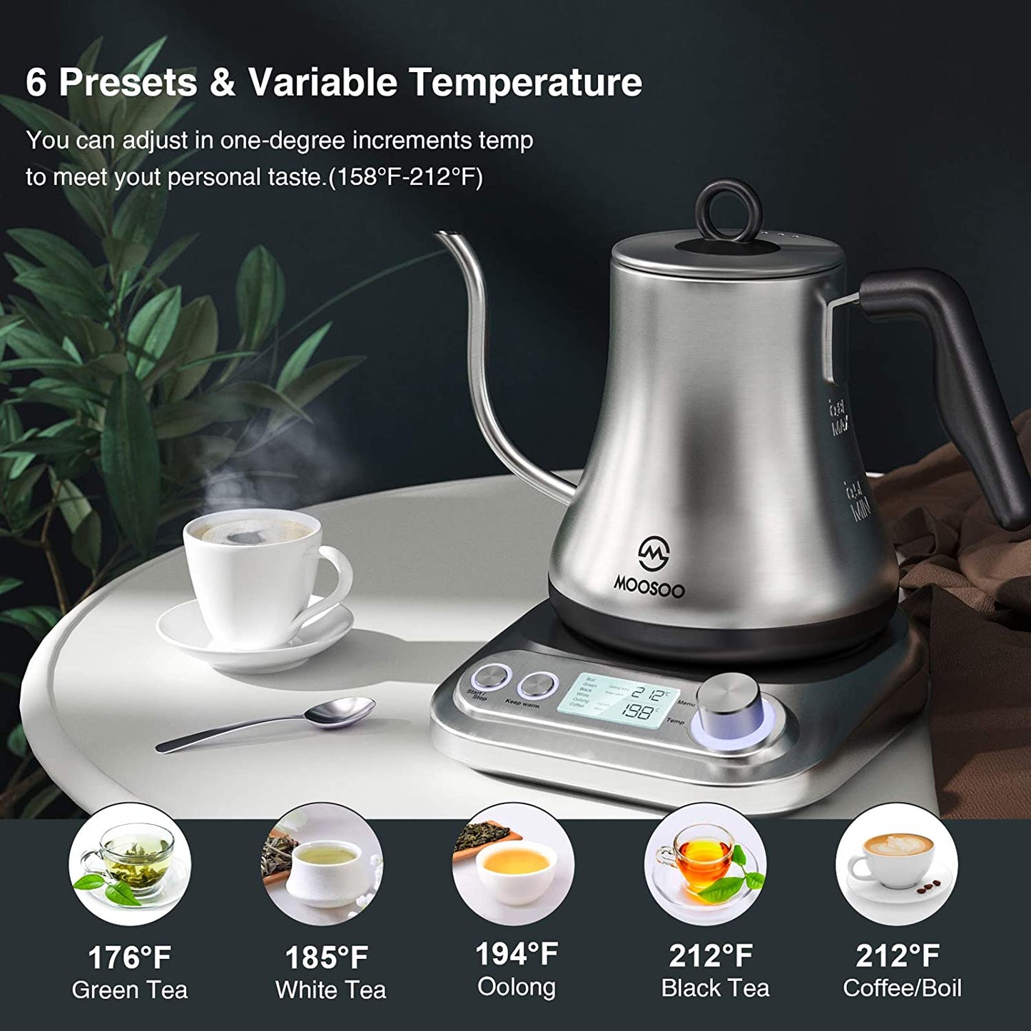MOOSOO 0.8L Electric Gooseneck Kettle Thermo Pot Appliances Kitchen Smart Kettle With Temperature Control Keep-Warm Function