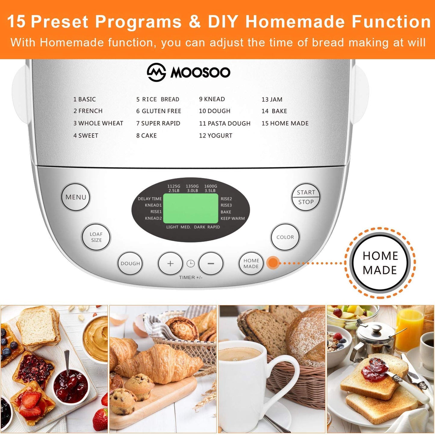 MOOSOO Bread Machine Automatic Bread Machine 870w Ferment Flour Maker Toaster Bread Electric Breakfast bread machine maker