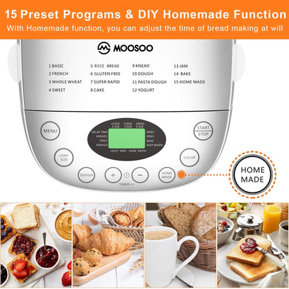 MOOSOO Bread Machine Automatic Bread Machine 870w Ferment Flour Maker Toaster Bread Electric Breakfast bread machine maker