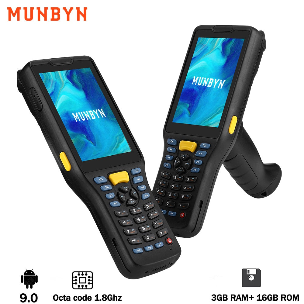 MUNBYN Rugged Warehouses Handheld PDA Android 9.0 Data Terminal For Inventory Management 2D Barcode Scanner WiFi Bluetooth